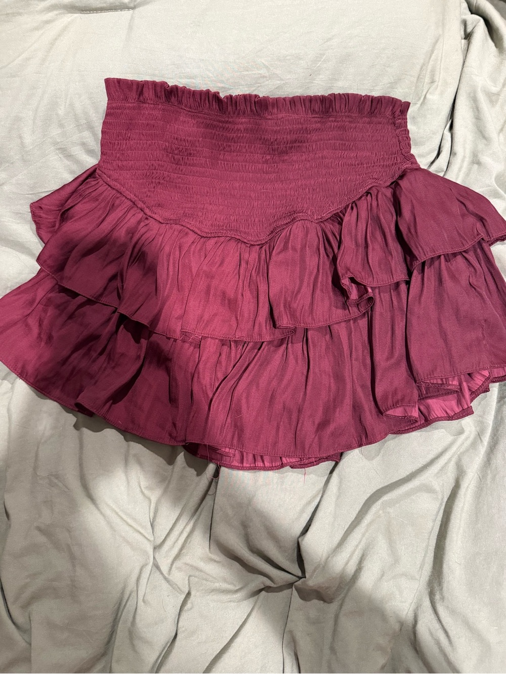 Mustard Seed Ruffled Tiered Mini Skirt in Berry
